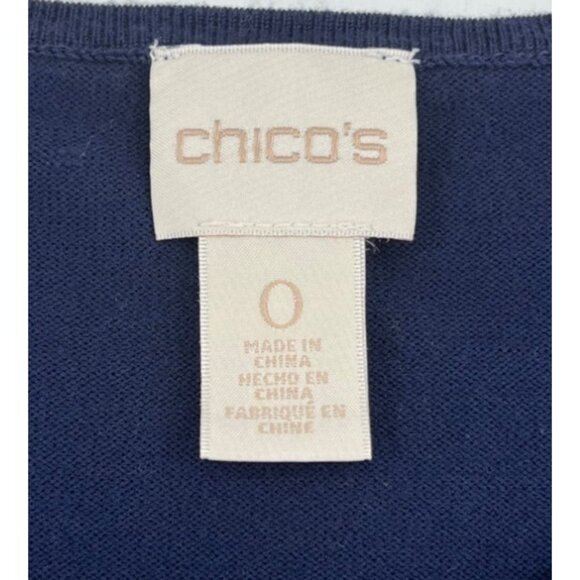 Chicos Womens Navy Long Sleeve Top Size 0 XS Rayon/Polyester Blend - Picture 2 of 5